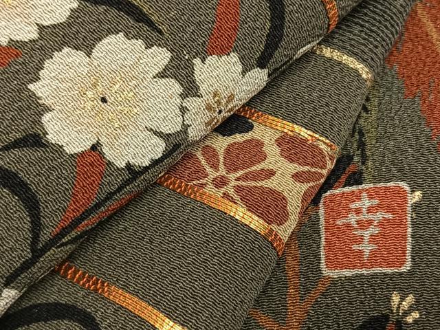 平和屋着物●ファッションデザイナー 花井幸子　訪問着　駒刺繍　霞取り花文　金彩　鬼しぼ縮緬　正絹　逸品　AABM8528fy