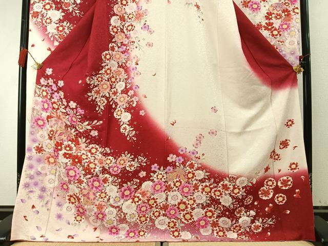 平和屋着物●豪華振袖　駒刺繍　草花鞠文　暈し染め　金糸　金彩　銀通し地　正絹　逸品　AABM8529fy