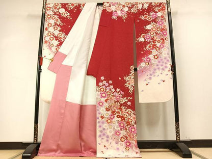 平和屋着物●豪華振袖　駒刺繍　草花鞠文　暈し染め　金糸　金彩　銀通し地　正絹　逸品　AABM8529fy