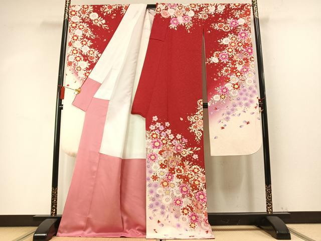 平和屋着物●豪華振袖　駒刺繍　草花鞠文　暈し染め　金糸　金彩　銀通し地　正絹　逸品　AABM8529fy