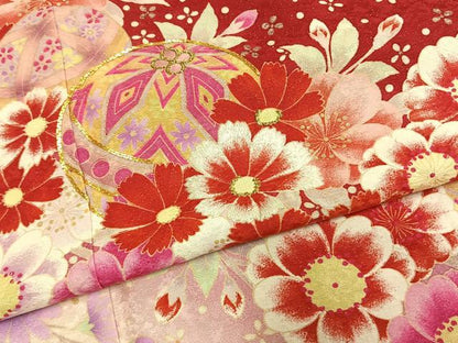 平和屋着物●豪華振袖　駒刺繍　草花鞠文　暈し染め　金糸　金彩　銀通し地　正絹　逸品　AABM8529fy