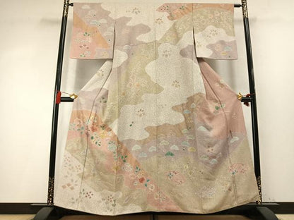平和屋着物●京友禅の第一人者　松井青々　訪問着　駒刺繍　道長草葉文　金彩　正絹　逸品　AABM8533fy