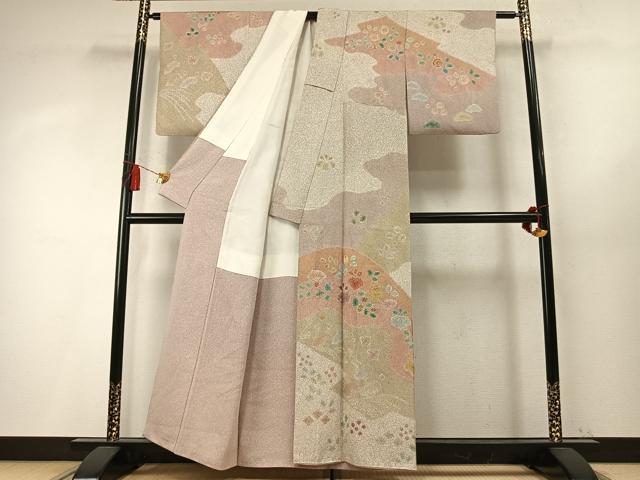 平和屋着物●京友禅の第一人者　松井青々　訪問着　駒刺繍　道長草葉文　金彩　正絹　逸品　AABM8533fy