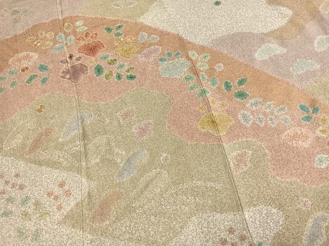 平和屋着物●京友禅の第一人者　松井青々　訪問着　駒刺繍　道長草葉文　金彩　正絹　逸品　AABM8533fy