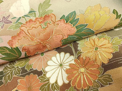 平和屋着物●豪華黒留袖　作家物　駒刺繍　草花文　暈し染め　金彩　ロング丈　正絹　逸品　AABM8534fy