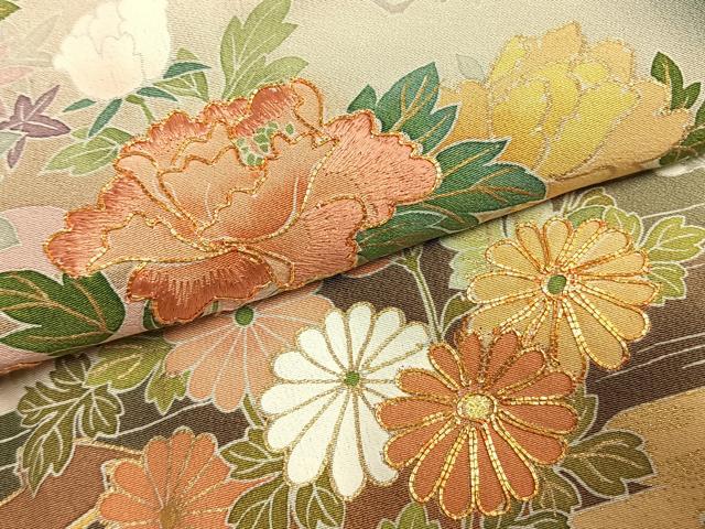 平和屋着物●豪華黒留袖　作家物　駒刺繍　草花文　暈し染め　金彩　ロング丈　正絹　逸品　AABM8534fy
