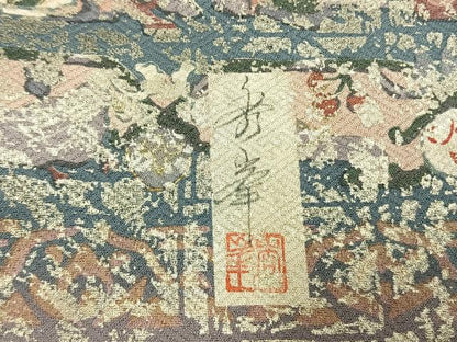 平和屋着物●訪問着　作家物　横段壁画文　金彩　正絹　逸品　AABM8539fy