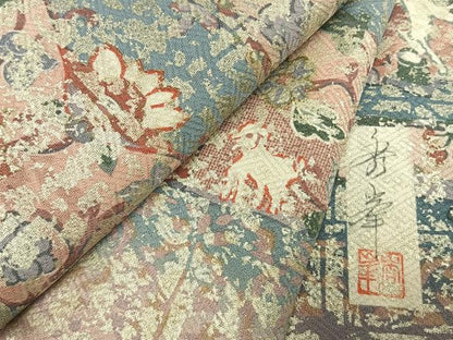 平和屋着物●訪問着　作家物　横段壁画文　金彩　正絹　逸品　AABM8539fy