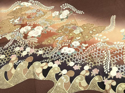 平和屋着物●訪問着　地紙花文　暈し染め　金彩　正絹　逸品　AABM8541fy