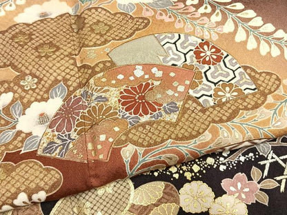 平和屋着物●訪問着　地紙花文　暈し染め　金彩　正絹　逸品　AABM8541fy
