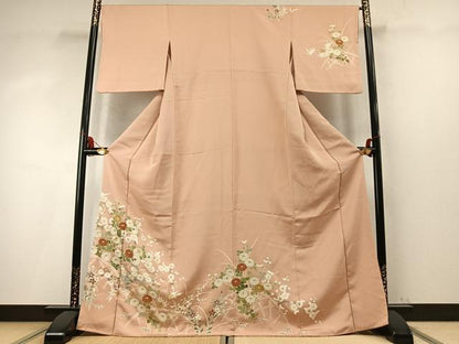 平和屋着物●訪問着　駒刺繍　草花文　金彩　三越扱い　正絹　逸品　AABM8545fy