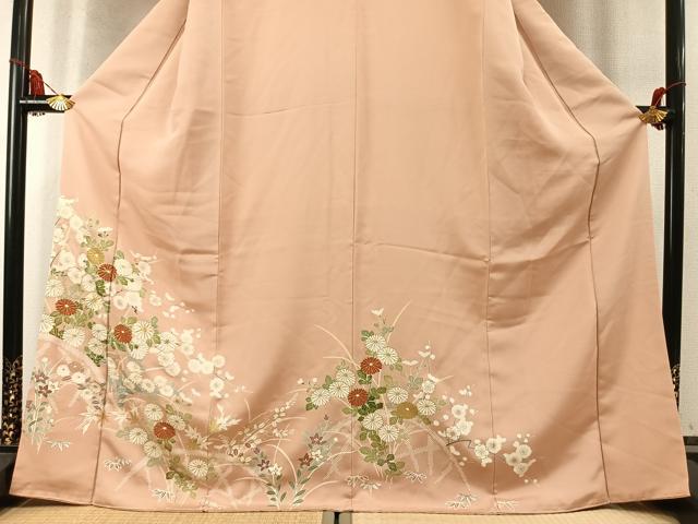 平和屋着物●訪問着　駒刺繍　草花文　金彩　三越扱い　正絹　逸品　AABM8545fy