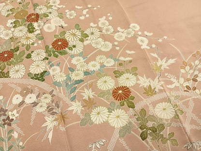 平和屋着物●訪問着　駒刺繍　草花文　金彩　三越扱い　正絹　逸品　AABM8545fy