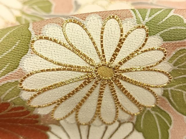 平和屋着物●訪問着　駒刺繍　草花文　金彩　三越扱い　正絹　逸品　AABM8545fy