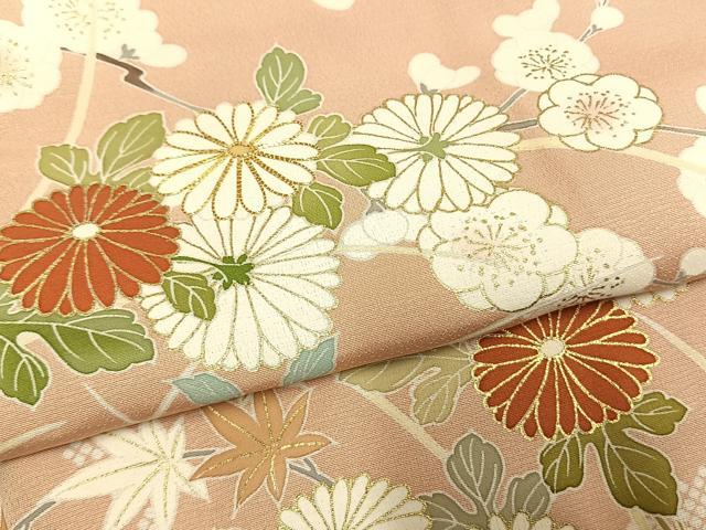 平和屋着物●訪問着　駒刺繍　草花文　金彩　三越扱い　正絹　逸品　AABM8545fy