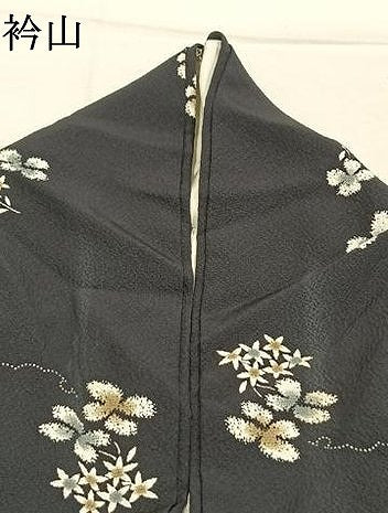 平和屋着物●上質な小紋　雪輪花文　黒地　正絹　逸品　AABM8549fy
