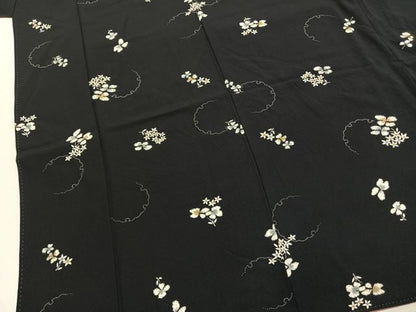 平和屋着物●上質な小紋　雪輪花文　黒地　正絹　逸品　AABM8549fy