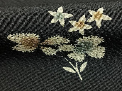 平和屋着物●上質な小紋　雪輪花文　黒地　正絹　逸品　AABM8549fy