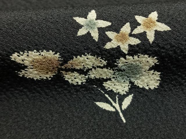 平和屋着物●上質な小紋　雪輪花文　黒地　正絹　逸品　AABM8549fy