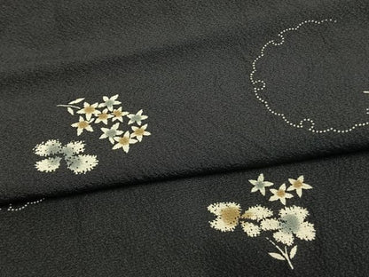 平和屋着物●上質な小紋　雪輪花文　黒地　正絹　逸品　AABM8549fy