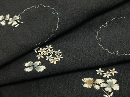 平和屋着物●上質な小紋　雪輪花文　黒地　正絹　逸品　AABM8549fy