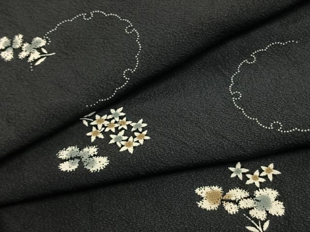 平和屋着物●上質な小紋　雪輪花文　黒地　正絹　逸品　AABM8549fy