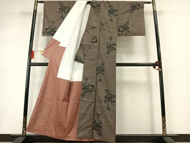 平和屋着物●本場大島紬　9マルキ　地紙草花文　正絹　逸品　AABM8552fy