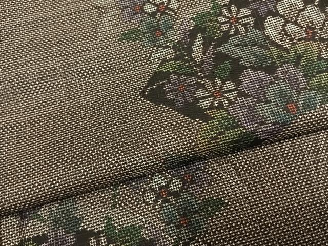 平和屋着物●本場大島紬　9マルキ　地紙草花文　正絹　逸品　AABM8552fy