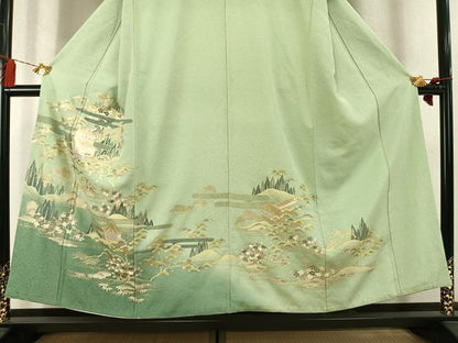 平和屋着物●訪問着　松竹　風景花文　暈し染め　金彩　正絹　逸品　AABM8553fy