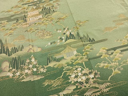 平和屋着物●訪問着　松竹　風景花文　暈し染め　金彩　正絹　逸品　AABM8553fy