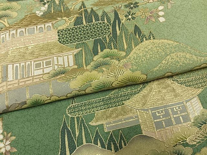 平和屋着物●訪問着　松竹　風景花文　暈し染め　金彩　正絹　逸品　AABM8553fy