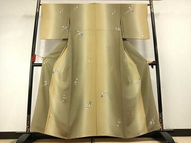 平和屋着物●上質な小紋　手描き　草花文　暈し染め　正絹　逸品　AABM8556fy