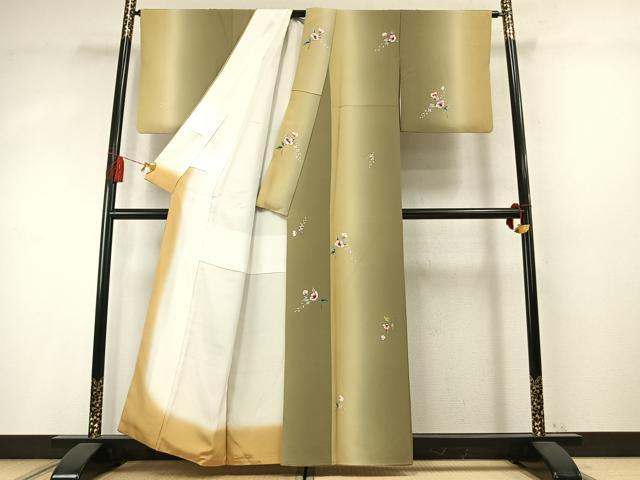 平和屋着物●上質な小紋　手描き　草花文　暈し染め　正絹　逸品　AABM8556fy