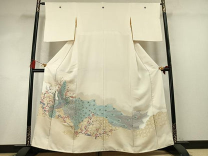 平和屋着物●豪華色留袖　寿光織　孔雀枝梅文　金糸　正絹　逸品　AABM8557fy