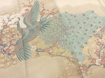 平和屋着物●豪華色留袖　寿光織　孔雀枝梅文　金糸　正絹　逸品　AABM8557fy