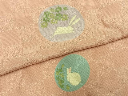 平和屋着物●長襦袢　無双仕立て　貫流ちりめん　兎丸文　反端付き　正絹　逸品　AABM8558fy