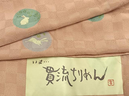 平和屋着物●長襦袢　無双仕立て　貫流ちりめん　兎丸文　反端付き　正絹　逸品　AABM8558fy