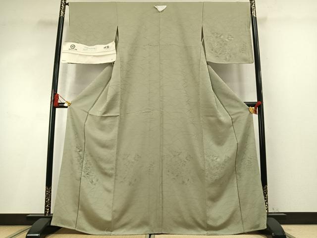 平和屋着物●皇室献上作家　北出与三郎　無地絵羽訪問着　草花芝地紋　裏葉柳色　伊と幸　反端付き　正絹　逸品　未使用　AABM8560fy