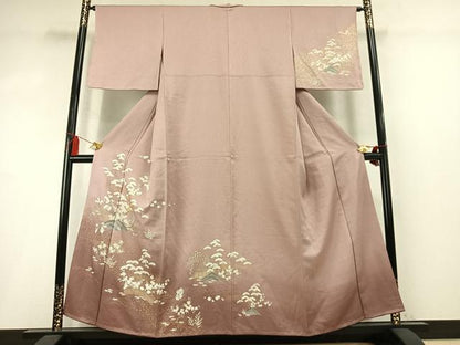 平和屋着物●訪問着　駒刺繍　松竹梅　暈し染め　金彩　正絹　逸品　未使用　AABM8564fy