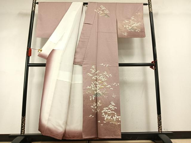 平和屋着物●訪問着　駒刺繍　松竹梅　暈し染め　金彩　正絹　逸品　未使用　AABM8564fy