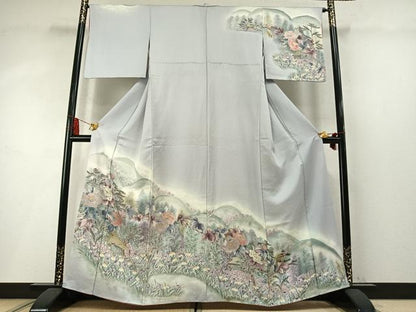 平和屋着物●訪問着　手描き　風景花文　暈し染め　金銀彩　正絹　逸品　AABM8566fy
