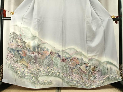 平和屋着物●訪問着　手描き　風景花文　暈し染め　金銀彩　正絹　逸品　AABM8566fy