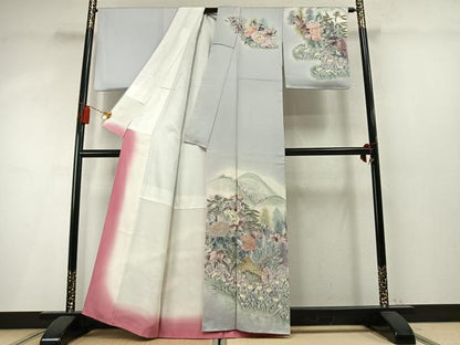 平和屋着物●訪問着　手描き　風景花文　暈し染め　金銀彩　正絹　逸品　AABM8566fy