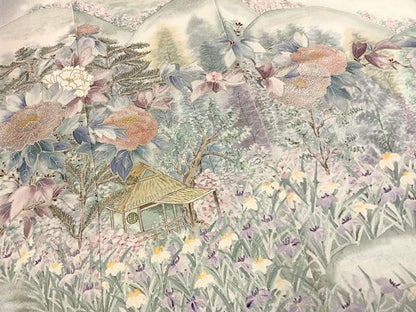 平和屋着物●訪問着　手描き　風景花文　暈し染め　金銀彩　正絹　逸品　AABM8566fy