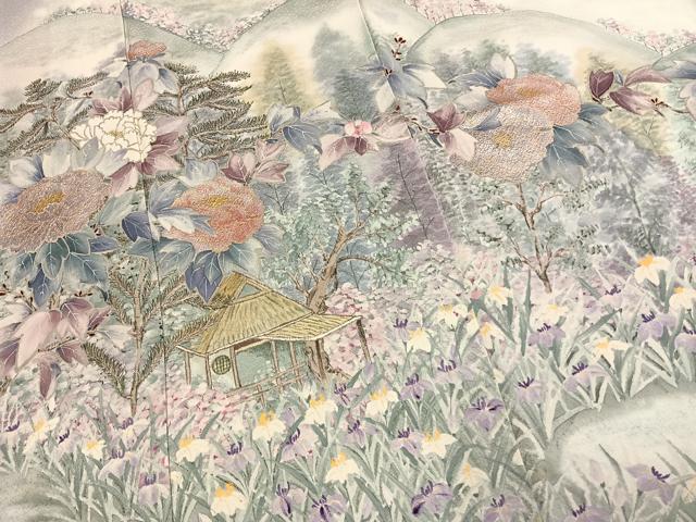 平和屋着物●訪問着　手描き　風景花文　暈し染め　金銀彩　正絹　逸品　AABM8566fy