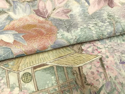 平和屋着物●訪問着　手描き　風景花文　暈し染め　金銀彩　正絹　逸品　AABM8566fy