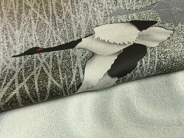 平和屋着物●訪問着　飛鶴流水文　暈し染め　黒地　金彩　正絹　逸品　AABM8568fy