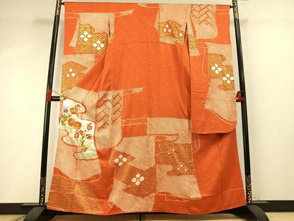 平和屋着物●創業460年・千總　振袖　絞り　駒刺繍　草花文　金彩　高島屋扱い　正絹　逸品　AABM8575fy