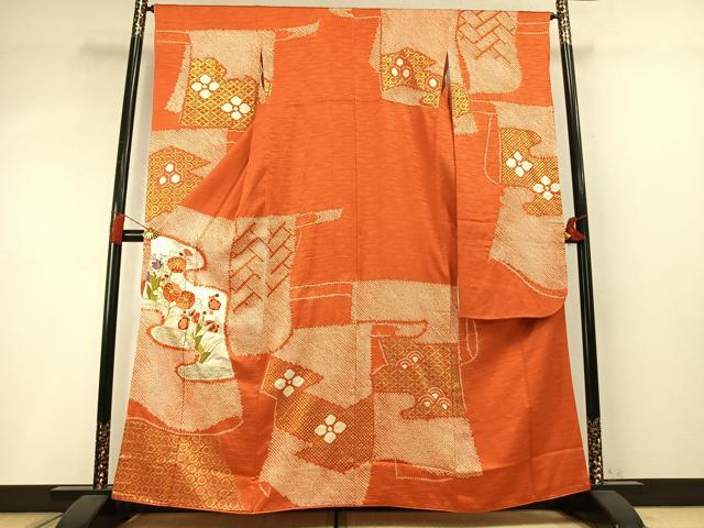 平和屋着物●創業460年・千總　振袖　絞り　駒刺繍　草花文　金彩　高島屋扱い　正絹　逸品　AABM8575fy