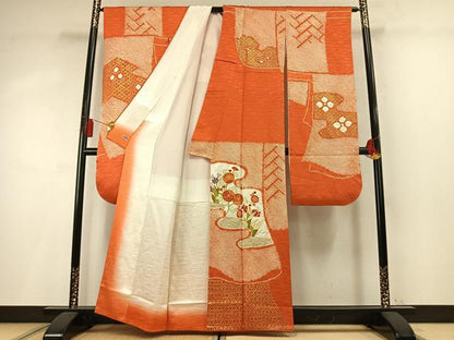平和屋着物●創業460年・千總　振袖　絞り　駒刺繍　草花文　金彩　高島屋扱い　正絹　逸品　AABM8575fy